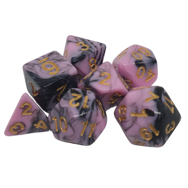 Pink & Black Marble - Set of 7 Polyhedral Dice