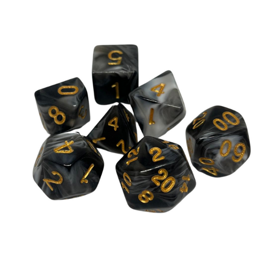 Black & White Marble - Set of 7 Polyhedral Dice