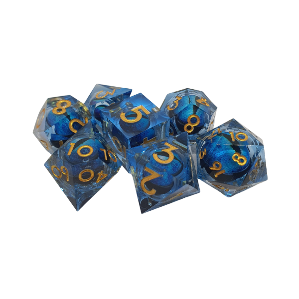 Blue Dragon Eye - Liquid Core - Sharp Edge - Set of 7 Polyhedral Dice