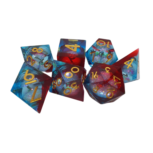 Crimson Tide - Liquid Core - Sharp Edge - Set of 7 Polyhedral Dice