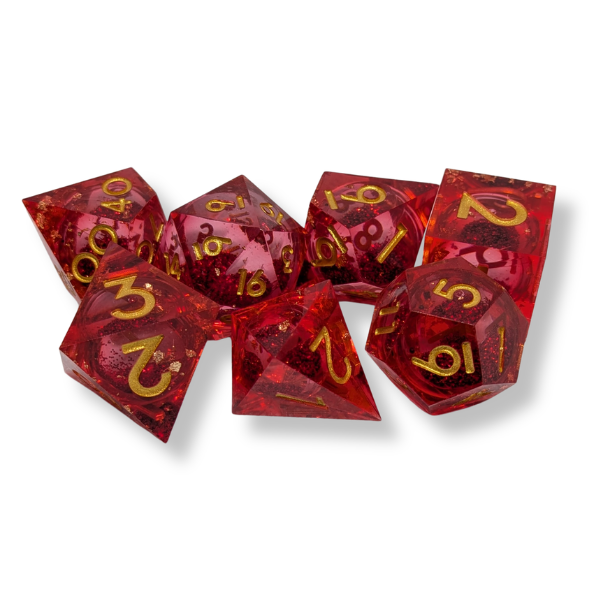 Gilded Ruby - Liquid Core - Sharp Edge - Set of 7 Polyhedral Dice