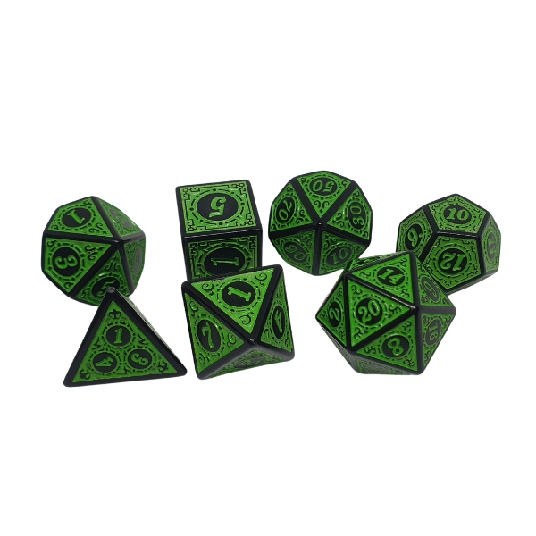 Green Ornate - Set of 7 Polyhedral Dice