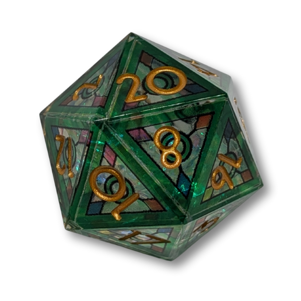 Green Stained Glass - Sharp Edge - Set of 7 Polyhedral Dice