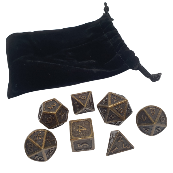 Metal & Drawstring Bag - Set of 7 Polyhedral Dice