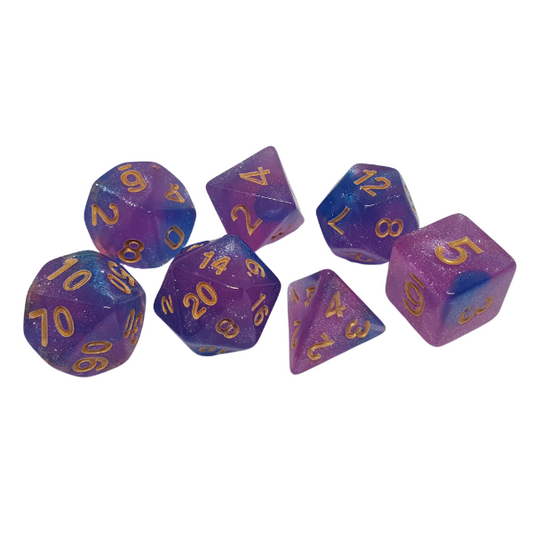 Blue & Pink Sparkle - Set of 7 Polyhedral Dice