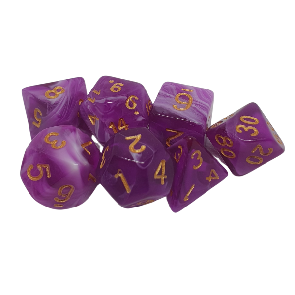 Purple & White Marble - Set of 7 Polyhedral Dice