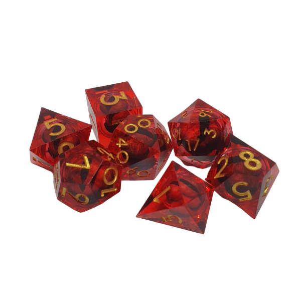 Red Dragon Eye - Liquid Core - Sharp Edge - Set of 7 Polyhedral Dice