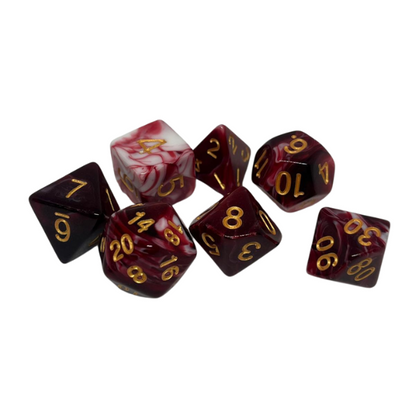 Red, Black & White Marble - Set of 7 Polyhedral Dice