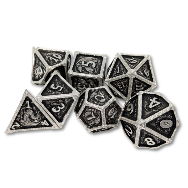 Silver Dragon Metal - Set of 7 Polyhedral Dice