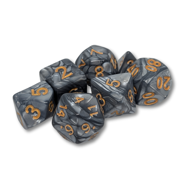 Silver Marble - Set of 7 Polyhedral Dice