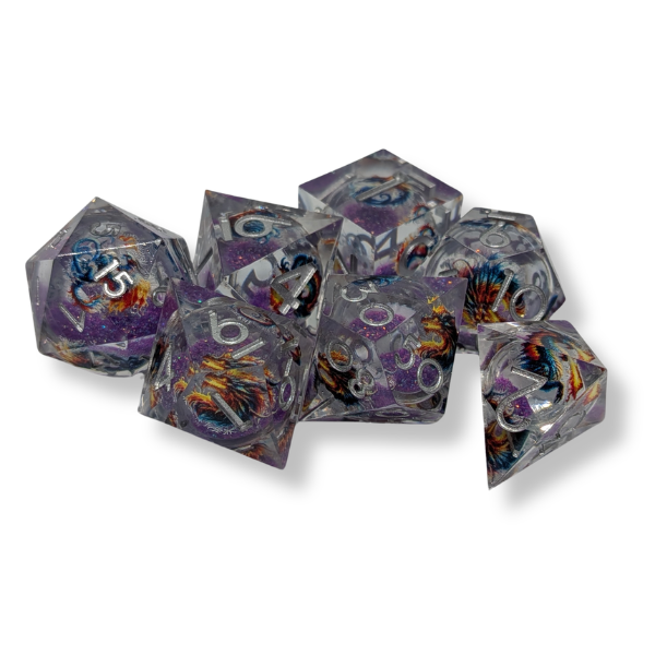 Violet Wyrm - Liquid Core - Sharp Edge - Set of 7 Polyhedral Dice
