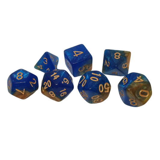 Yellow & Blue Sparkle - Set of 7 Polyhedral Dice